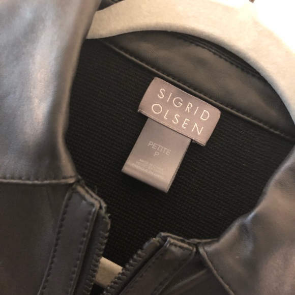 Sigrid Olsen Blk Leather Stretchy Jacket Sz sm - Picture 3 of 5